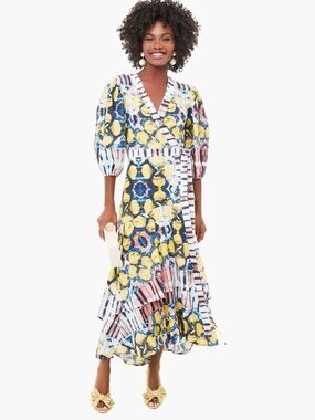 Alexis Yellow Blue Pink Abstract Floral Wrap Maxi Dress